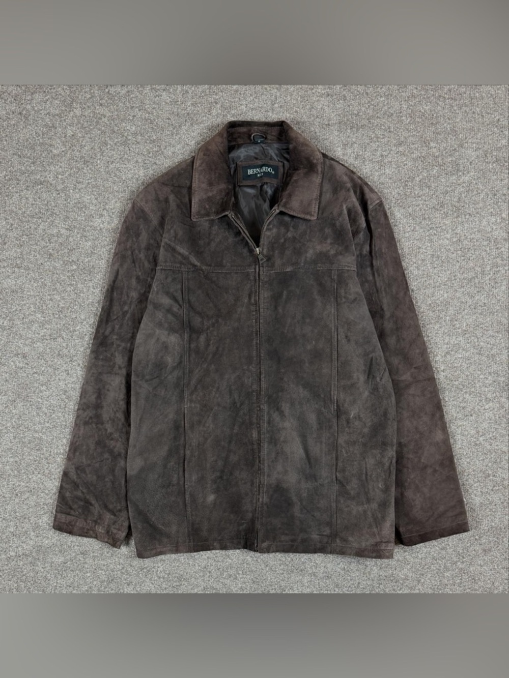 Bernardo Brown Suede Leather Harrington‎ Jacket Men’s Large Full Zip Lined Y2K